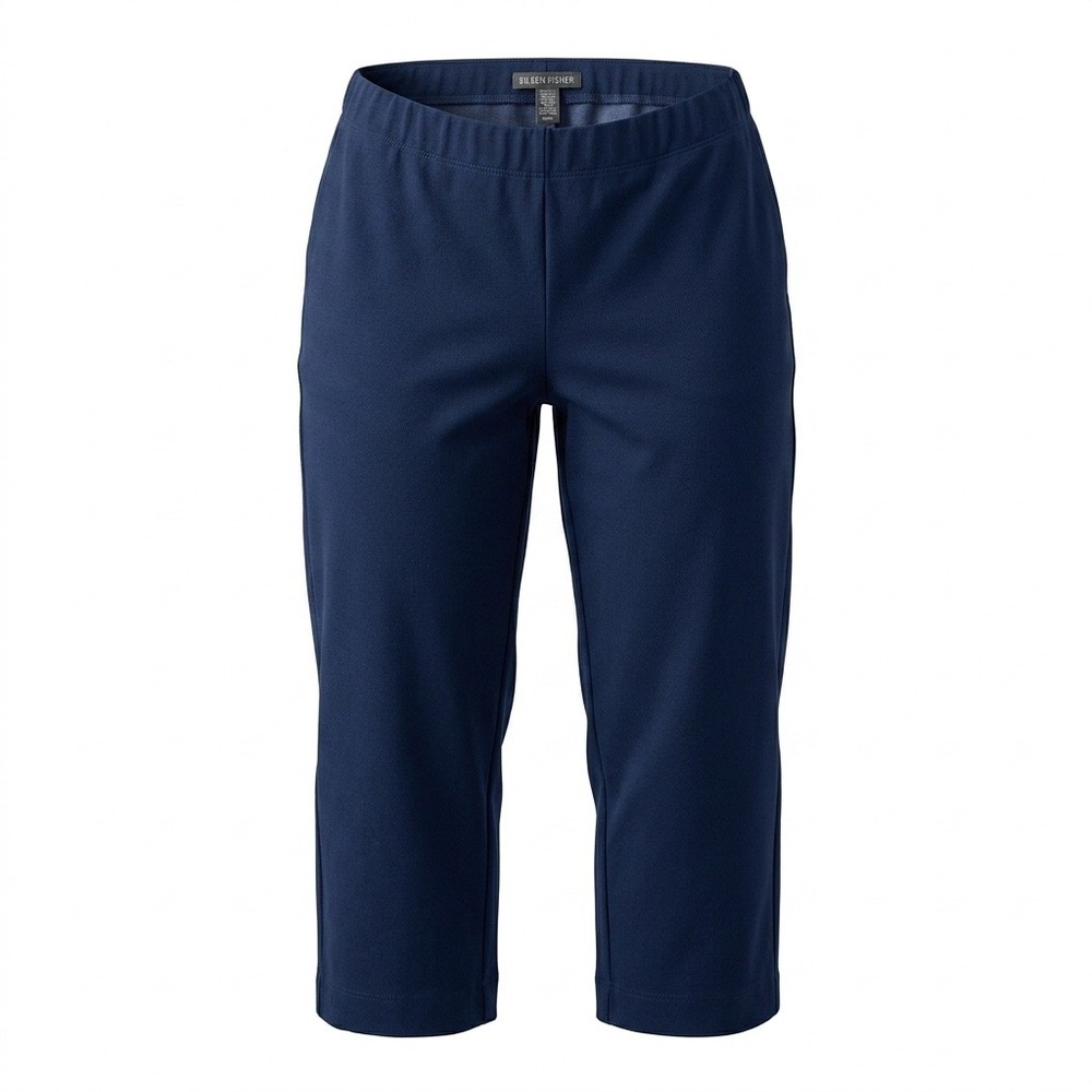 Eileen Fisher Cropped Pants M Navy Viscose Stretch Minimalist Quiet Luxury Work